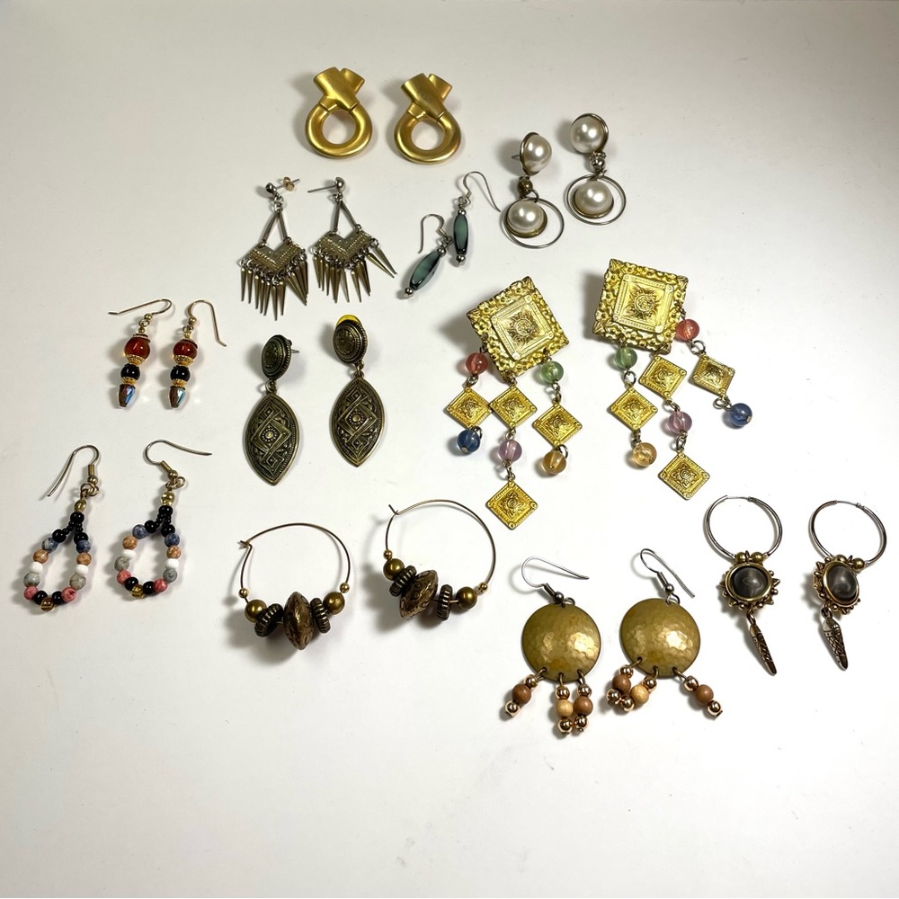 Earrings for pierced ears hanging hoop gold tone 12 pairs